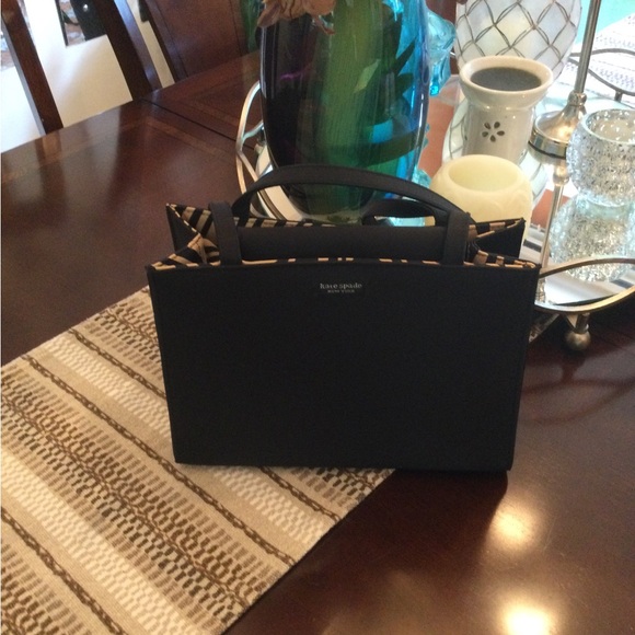 kate spade Handbags - kate spade Black Top-Handle Shoulder Bag with Beige-Black Stripe Trim